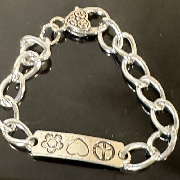 Peace Heart Flower Silver Chain Bracelet Heart Gift Charm Lightweight Hippie - Picture 1 of 3